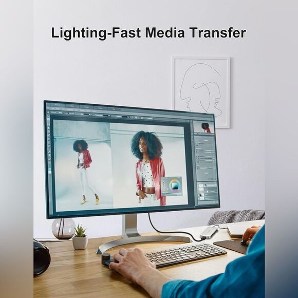 6-in-1 Multiport USB C Adapter Hub For Laptops 3 USB Ports 4K HDMI SD Card NIB - Picture 4 of 8